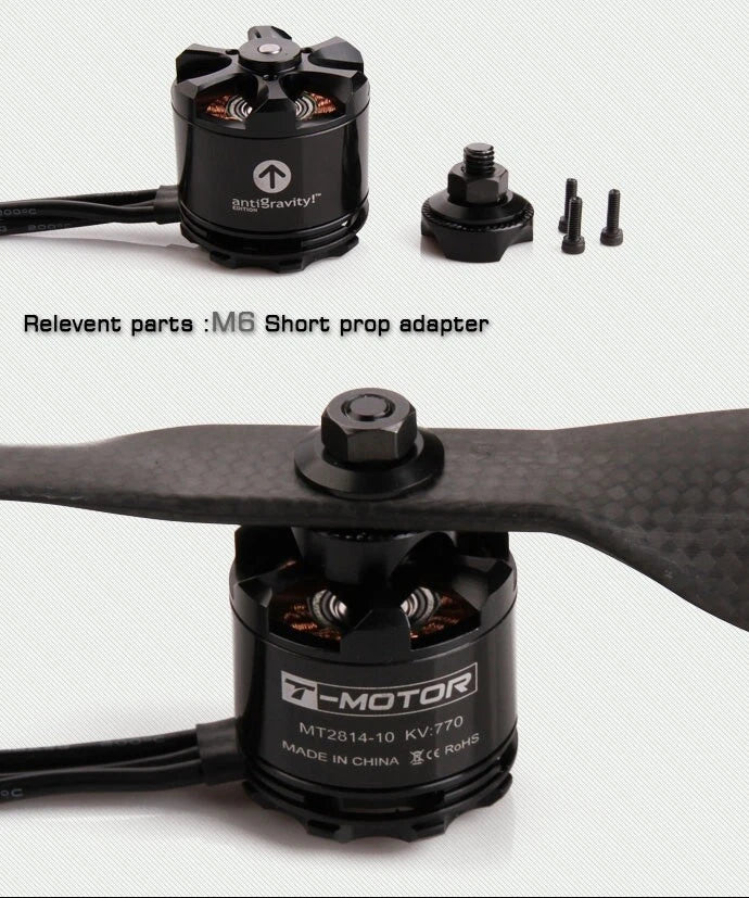 T-MOTOR MT2814 KV770 brushless motor with M6 prop adapter and screws