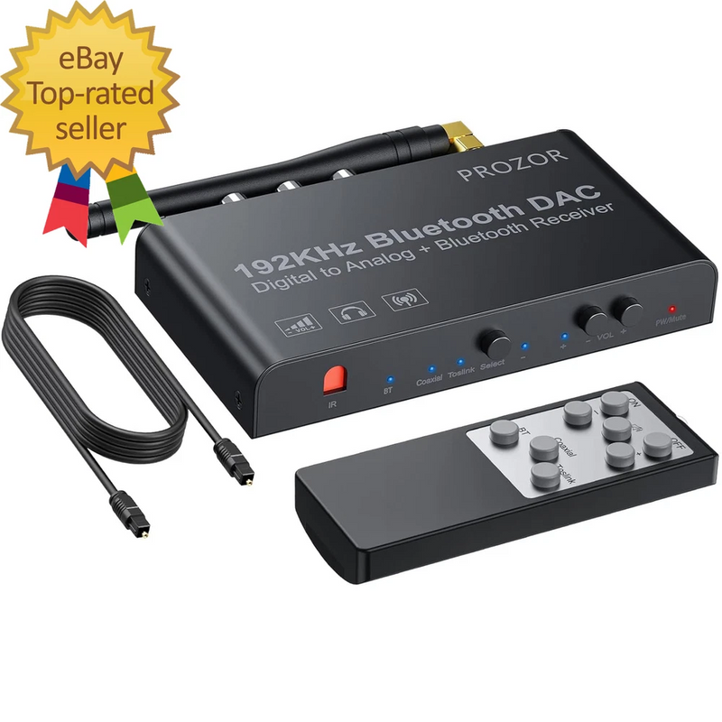 Black Bluetooth DAC converter with remote control, digital optical input