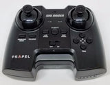 Black drone remote controller with dual joysticks, buttons, and SKY RAIDER branding