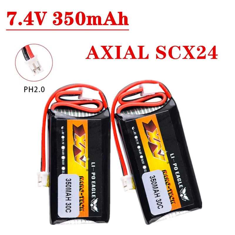 7.4V 350mAh 30C RC Car Battery For AXIAL SCX24 90081 C10 1/24 Models Accessories
