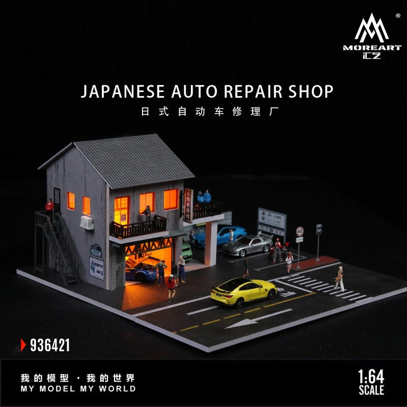 1/64 Diorama Car Garage Model LED City Street Store Building Scene Model Display