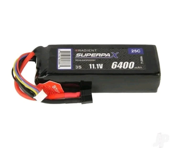 RADIENT SUPERPA LiPo 3S 6400mAh 11.1V 25C Deans (HCT) RDNL64003S25H Battery -NEW Battery
