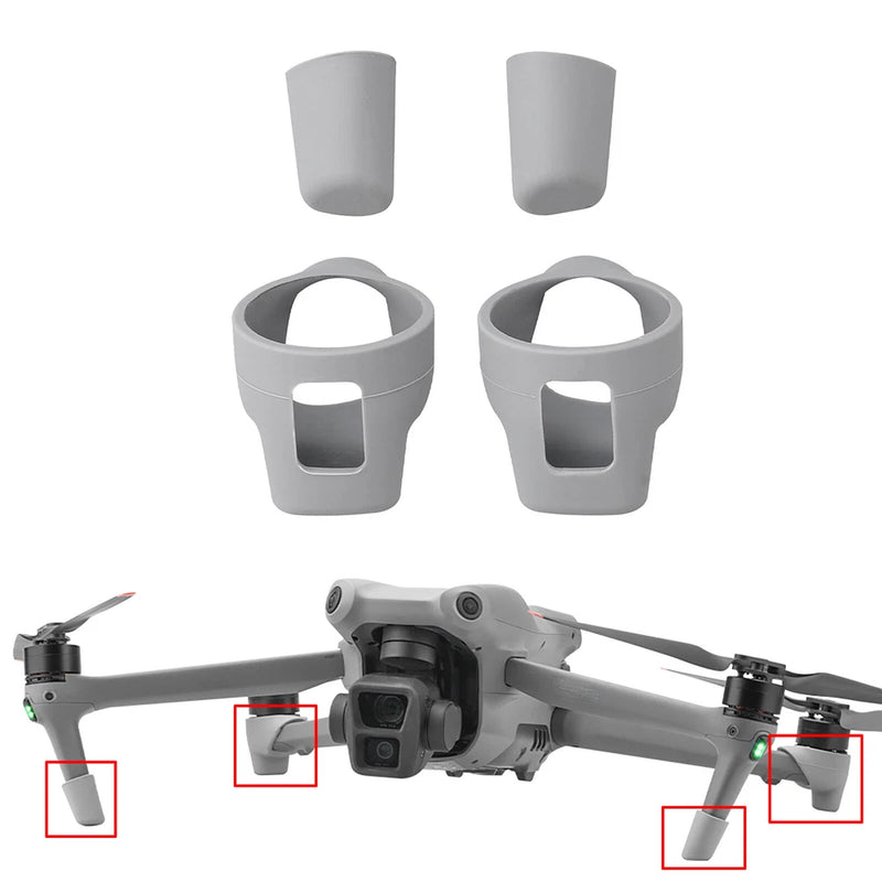 Set of gray drone landing gear dust-proof foot mats with mounting openings