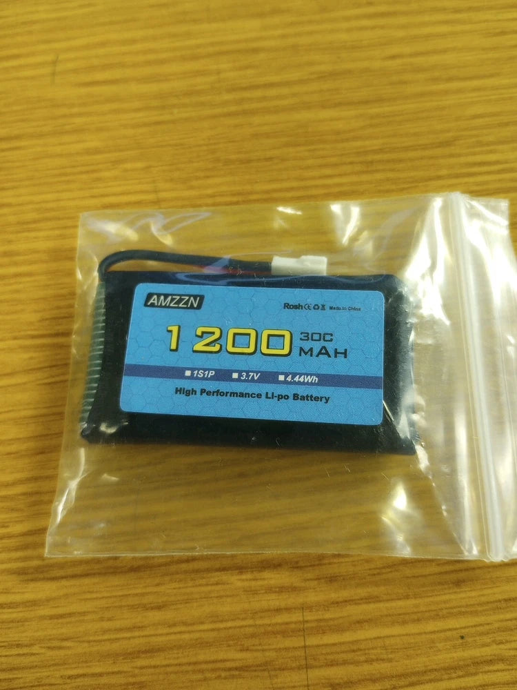 LiPo battery pack, 3.7V 1200mAh 30C, single-cell, in clear protective pouch