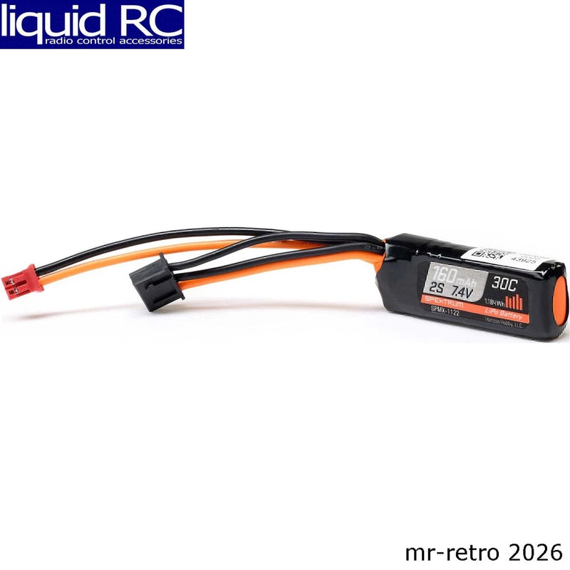 RC LiPo battery pack with black case, orange/black wires, red JST and black connector