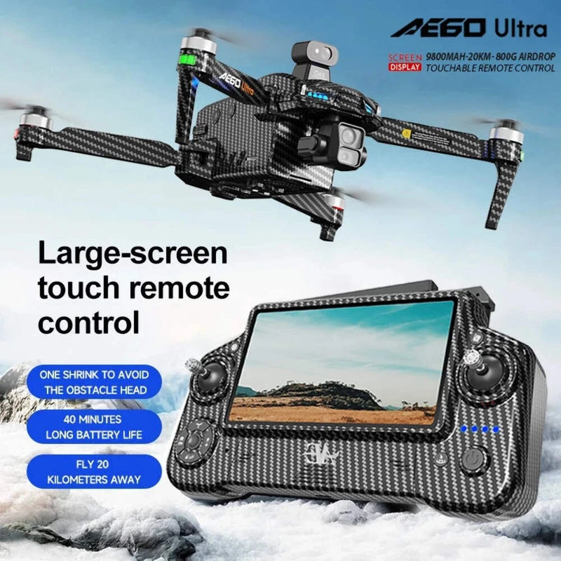 Carbon-fiber style drone with 4K camera and 3-axis gimbal, plus touch remote controller