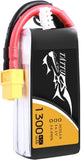 Black LiPo battery pack with red leads and XT60 yellow connector, 1300mAh label