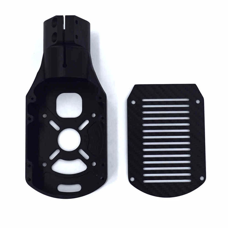 Drone motor mount cover plate kit, black carbon-fiber shields with vent slots