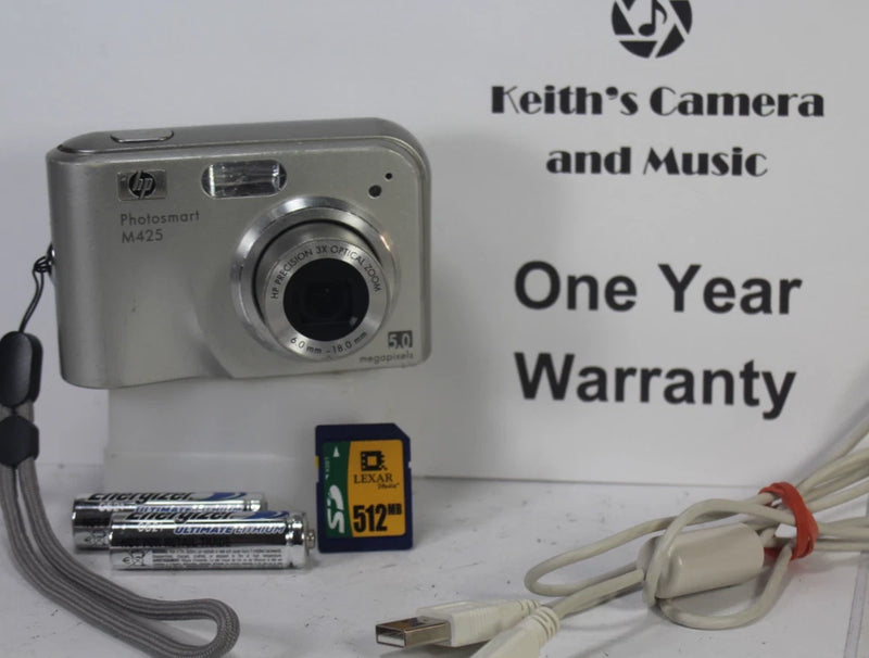 1yrWarranty HP Photosmart M425 5.0MP zoom Compact Digital Camera Silver COMPLETE