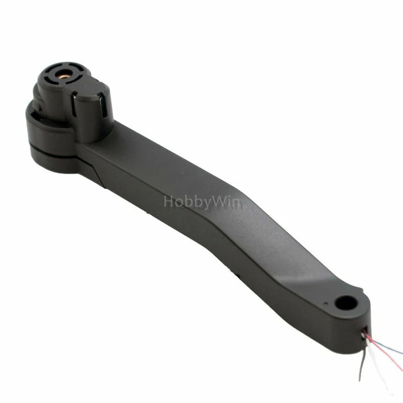 Black quadcopter rear motor arm with circular mount and wire leads