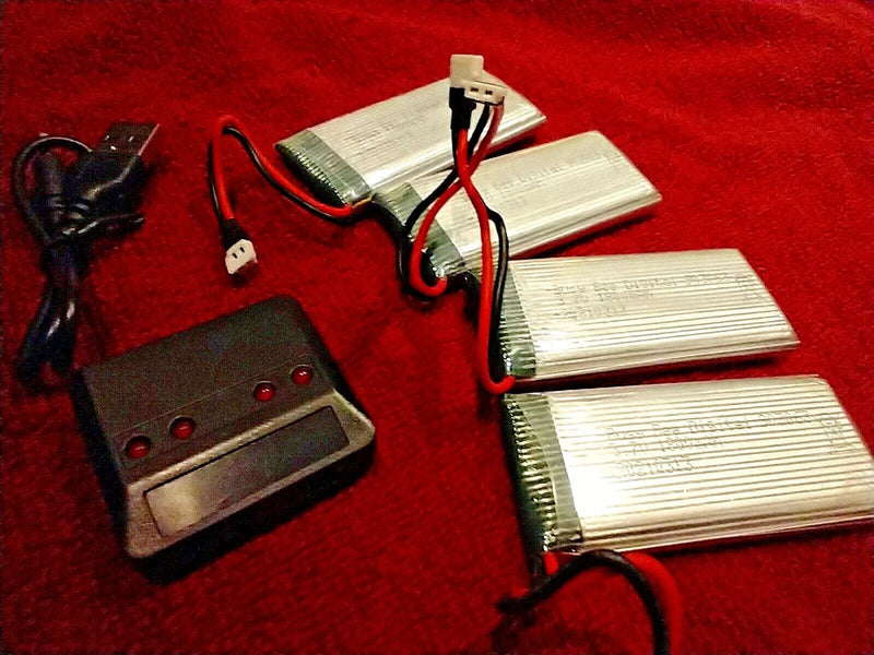 Super Charge - (4) High Capacity DRONE BATTERIES 1800mAh and Free Charger Battery