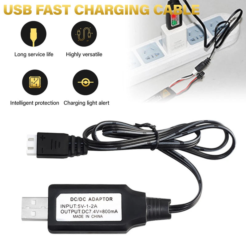 7.4V 800mA XH-3P BMS 2S USB Charger Lipo Li-ion Battery for RC Car Helicopter
