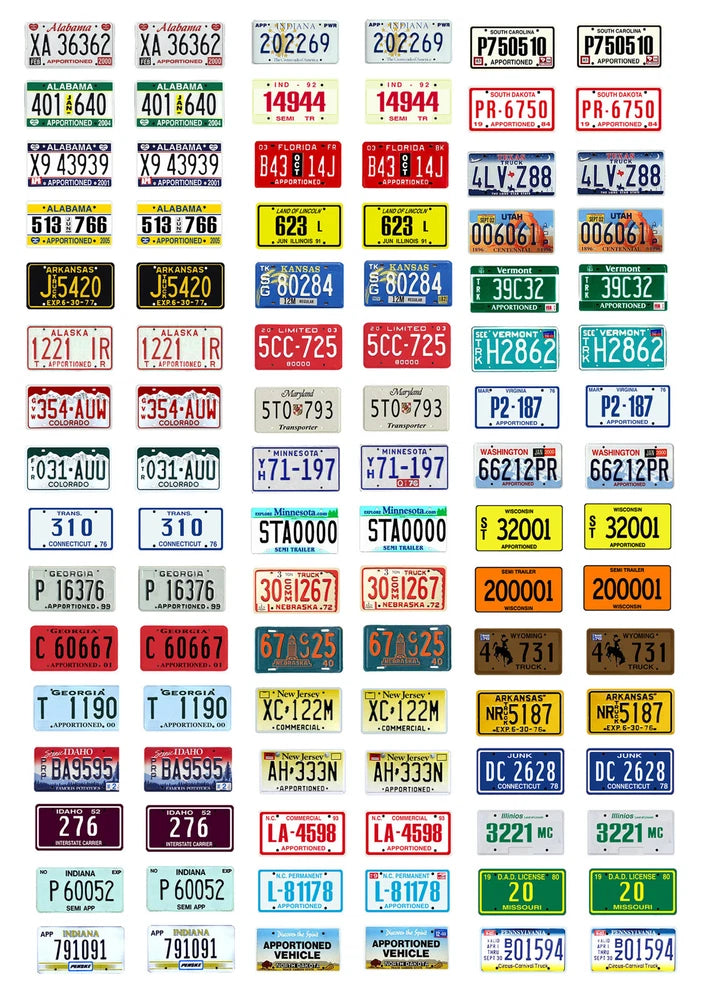 1/43 scale model car assorted USA semi truck license plates state tags 1:43