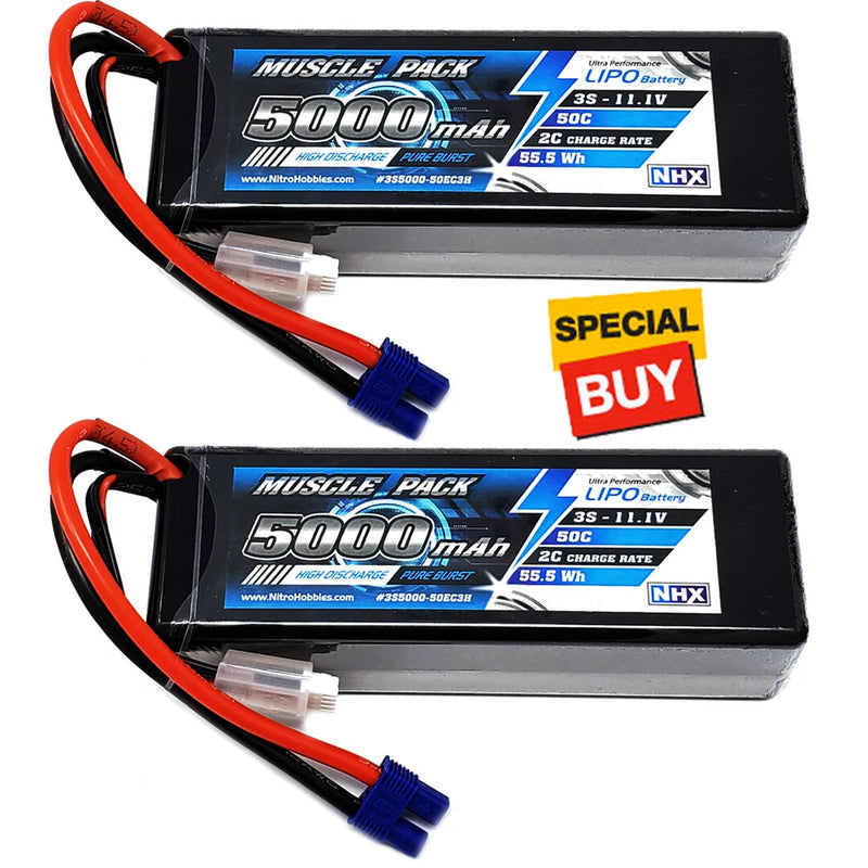 NHX Muscle Pack 3S 11.1V 5000mAh 50C Hard Case Lipo Battery (2) w/ EC3 Connector Battery