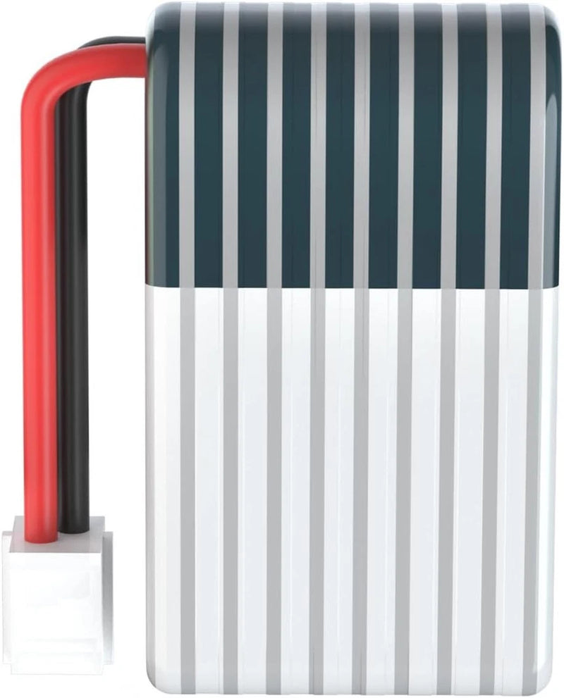 Rectangular LiPo RC battery pack with striped casing and red/black connector wires