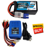 NHX Muscle Pack 4S 14.8V 1550mAh 100C Lipo Battery w/ EC3 / EZ6 Charger