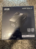 Drone in retail box with product label and specifications