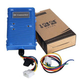 Blue DC voltage converter with wire harness and connectors, for 12V output
