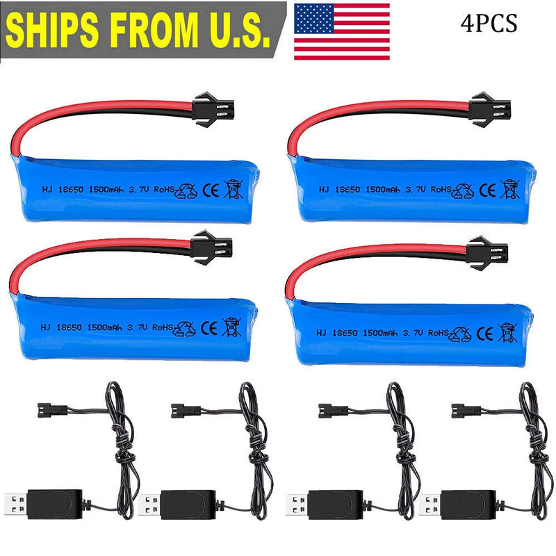 4x 3.7V 1500mAh 18650 Battery Rechargeable Li-ion Battery w/ SM Plug For RC Car
