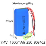 7.4V 1500mAh 25C LiPo RC battery pack, blue cell with balance lead and red/black wires