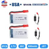 2Pcs 3.7V 650mAh Lipo Battery JST Connector + USB Charger for Mini Orion Drone