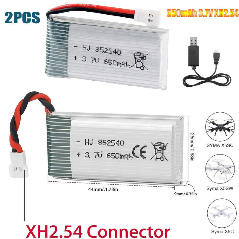 2Pcs 3.7V 650mAh Lipo Battery+Charger For SYMA X5 Serial UAV Drone Rechargeable