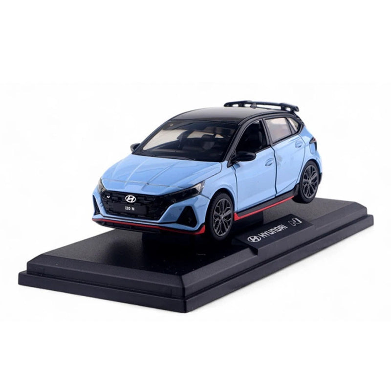 Hyundai i20 N 1:38 Diecast Model Car Blue Pull Back Toy w/ Base