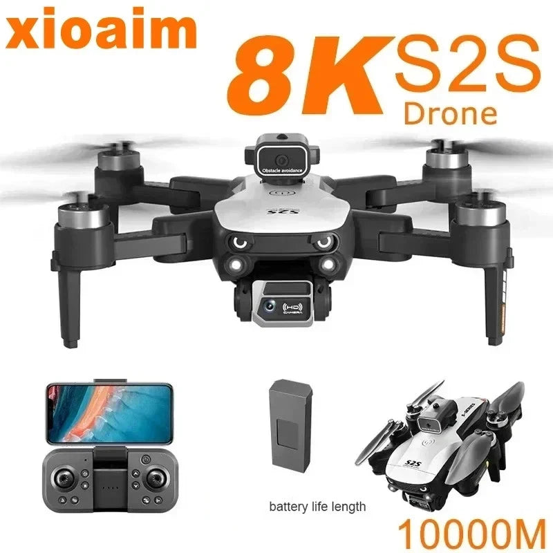 8K S2S quadcopter drone with dual camera, front lights, detachable battery