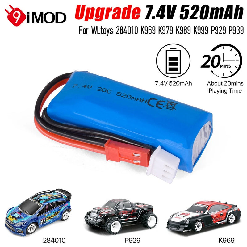 2Pcs WLtoys 7.4V 520mAh 20C LiPo Battery for K979 K989 K999 P929 284010 RC Cars
