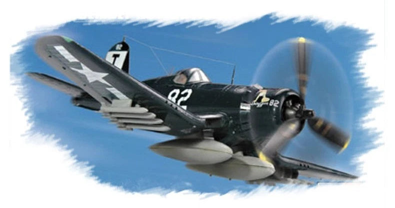 F4U-1D Corsair model aircraft kit, black-gray with propeller and '02' markings