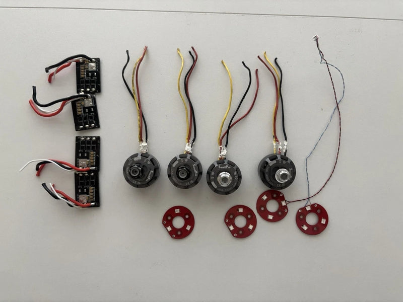Swellpro Spry ESC and light module set with circular motors, red boards, wiring