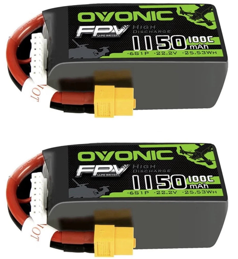 2X Ovonic 1150mAh 6S 100C LiPo Batteries w/ XT60 Plug for FPV Racing, RC Car, RC Battery