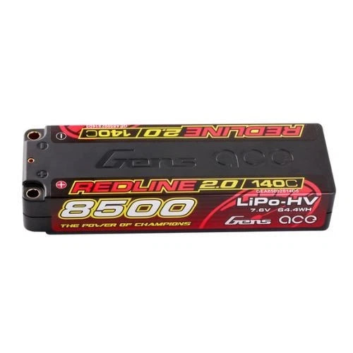 Gens ace 8500mAh 2S 7.6V 140C Redline 2.0 Series Lipo Battery with 5.0mm Bullet Battery