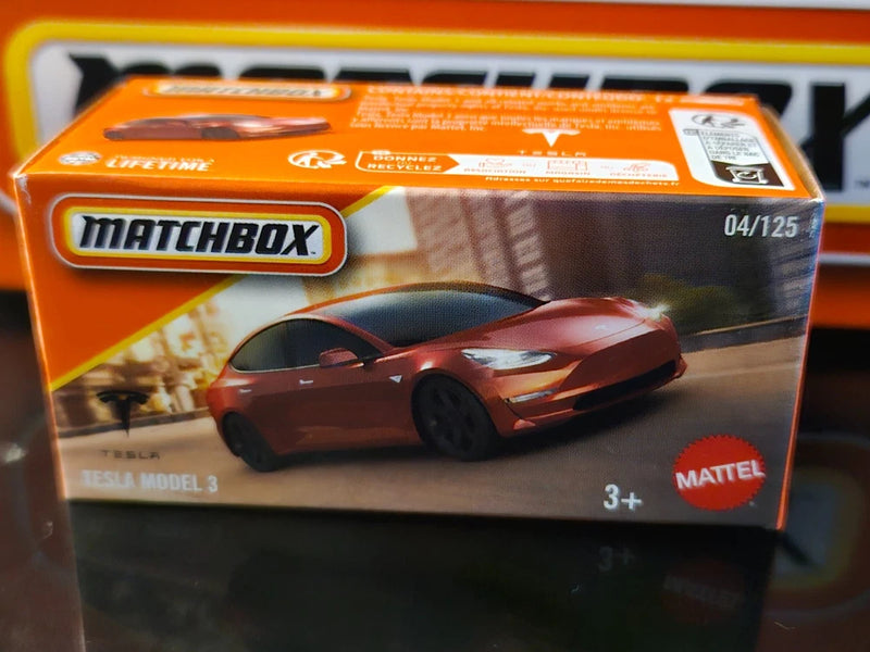 Matchbox 2025 Tesla Model 3 #04/124 Power Grabs Red