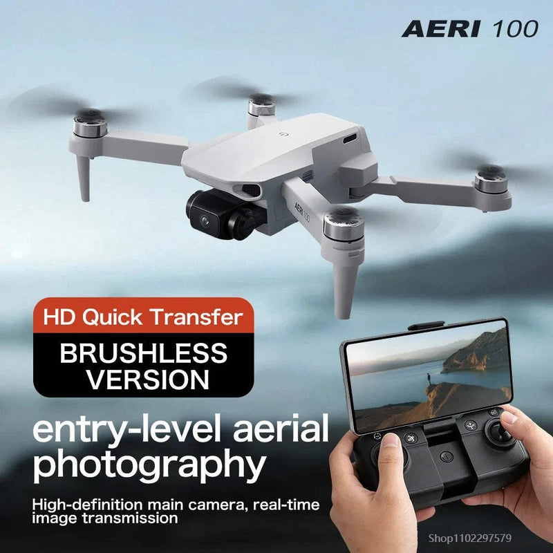 Aeri100 entry-level quadcopter drone with 4 rotors, gimbal camera, and remote controller