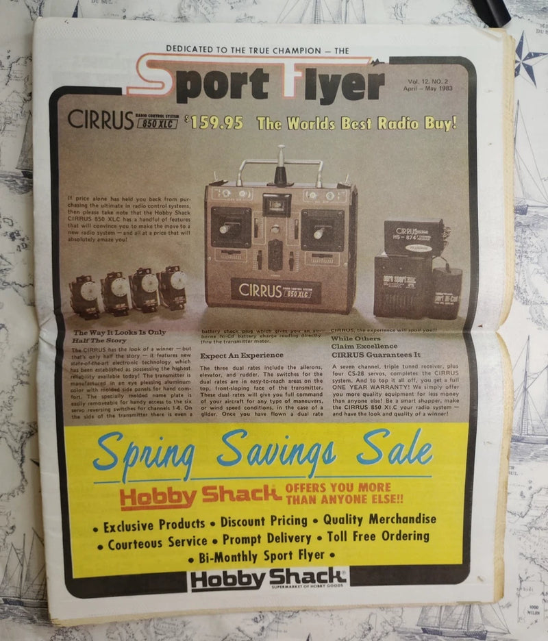 Vintage Hobby Shack Sport Flyer R/C plane catalog circular, April/May 1983 issue