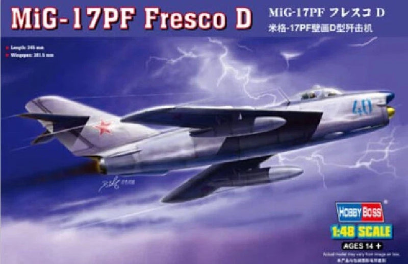 Hobbyboss 1/48 MiG-17PF Fresco D aircraft model kit illustration on box