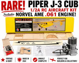 KIT + ENGINE Herr Piper J-3 Cub 1/2A RC Aircraft Kit Norvel AME .061 Motor RARE