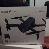 ZERO-X Pro Stratus drone product box with 4K drone silhouette