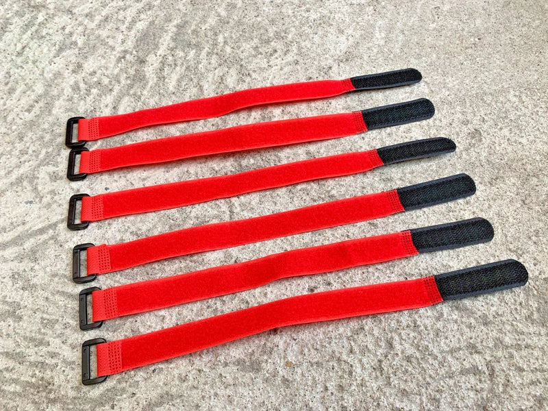 6pcs 20mm X 250mm RC Rubberized Battery Straps 6 Pack Red / Black