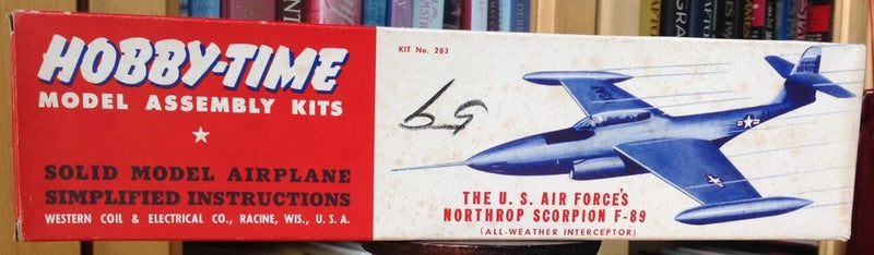 Hobby-Time vintage F-89 Scorpion model airplane kit box, U.S. Air Forces design