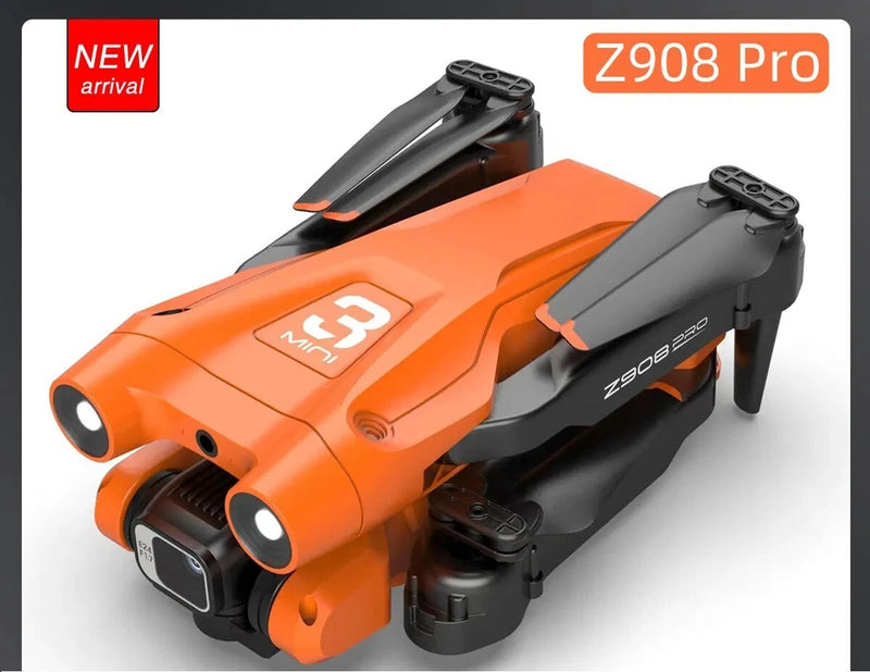 Orange and black drone with dual front cameras and foldable prop arms