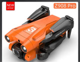 Orange and black drone with dual front cameras and foldable prop arms
