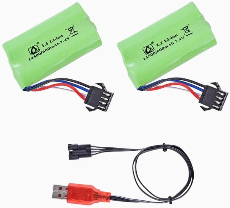 2pcs 7.4V 600mAh Li-ion Rechargerable Battery with SM-4P Plug and Charger Cable