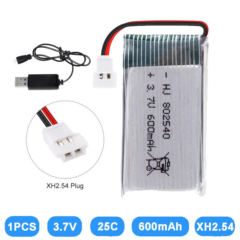 1x Lipo Battery 3.7V 600mah XH2.54 Plug + Usb Charger For Rc Quadcopter Drone