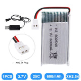1x Lipo Battery 3.7V 600mah XH2.54 Plug + Usb Charger For Rc Quadcopter Drone