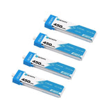 4-pack 1S 450mAh LiPo battery packs with blue label cells