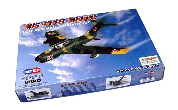 HOBBYBOSS MiG-15UTI Midget aircraft model kit box art, 1/72 scale