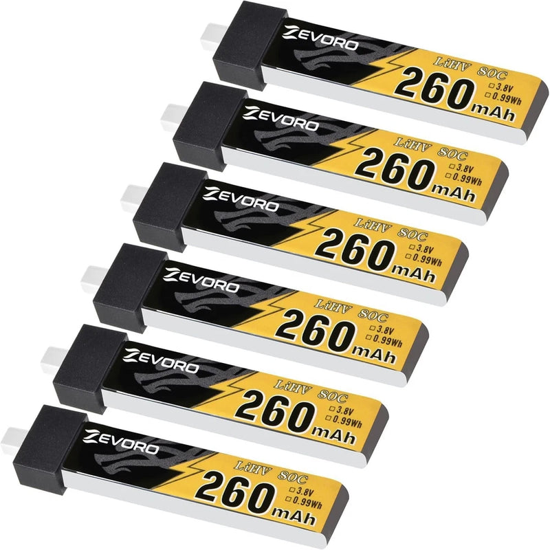 6pcs 260mAh 1S Lipo Battery 3.8V 80C LiHV Battery with BT2.0 Connector for 65mm