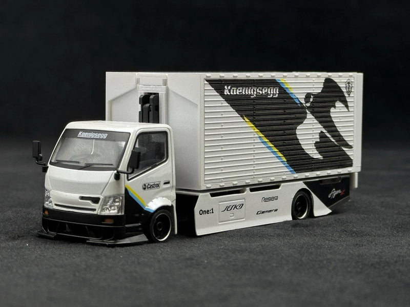 MT 1:64 White H300 Box Truck Custom Sports Model Diecast Metal Car